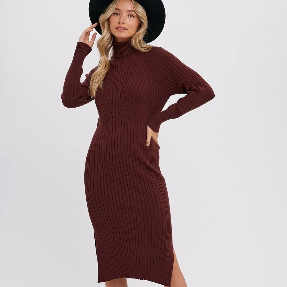 PinkBlush Brown Turtleneck Sweater Dress — Medium (Bump-&-Post-Bump Friendly)